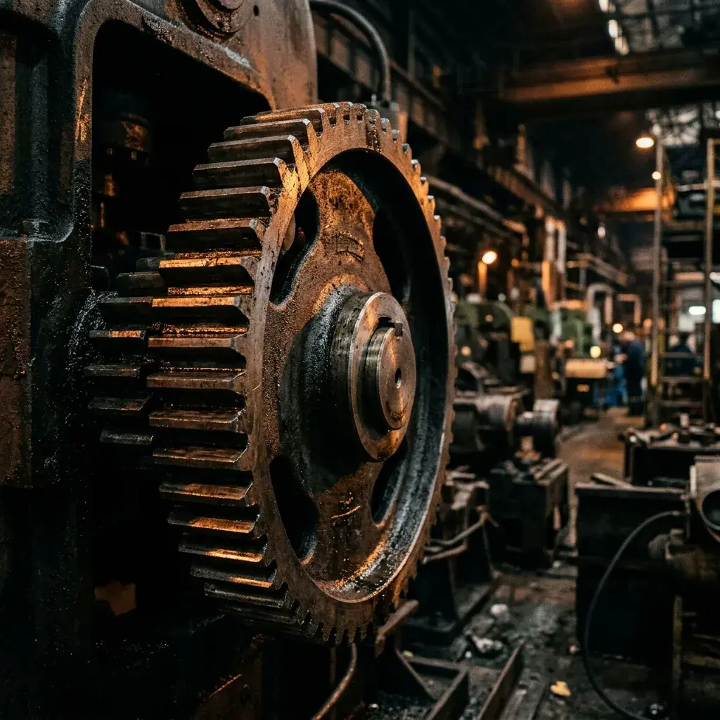 Industrial manufacturing plant machinery operating under high-load conditions